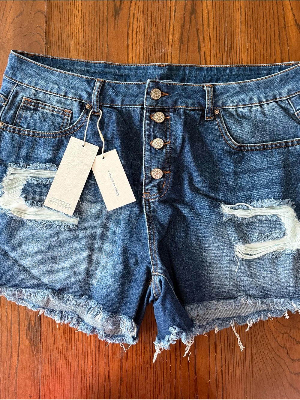 Women's Distressed High-Rise Denim Shorts - Blue